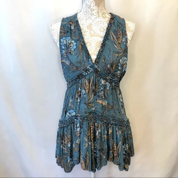 Free People Haze Hummingbird Tunic Blue Ruffled XS - Picture 9 of 12